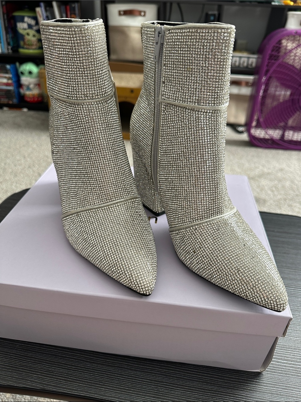 a new day Silver Crystal Embellished Pointed Ankle Boots